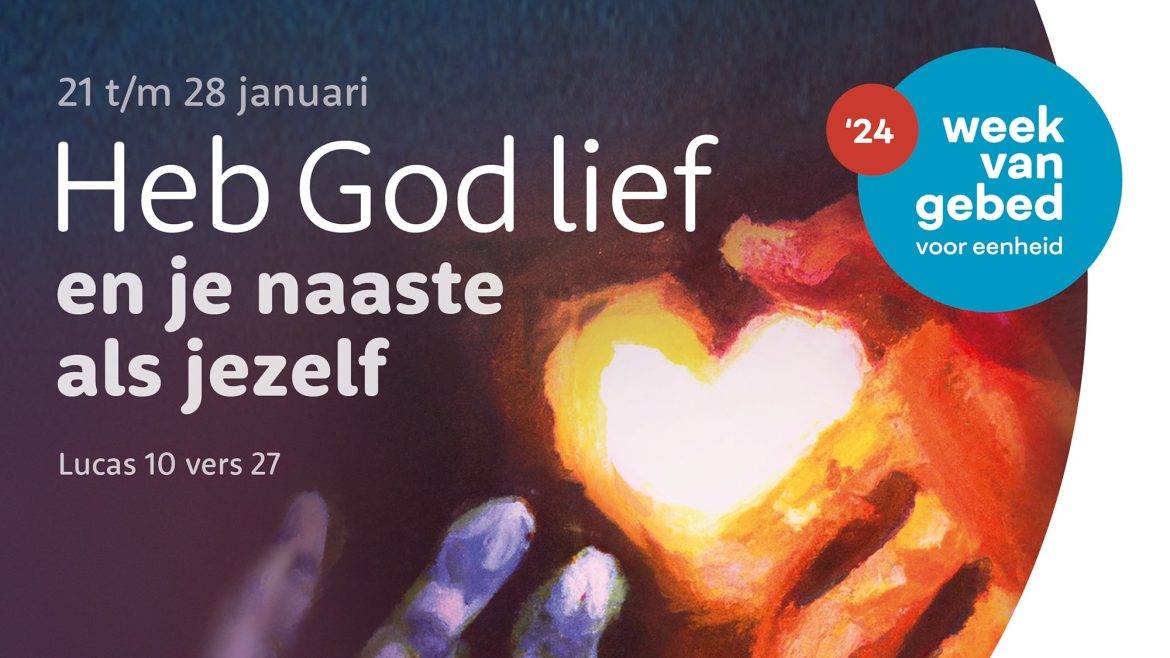 Een stel handen met een wit hart en de tekst Heb God lief en je naaste als jezelf