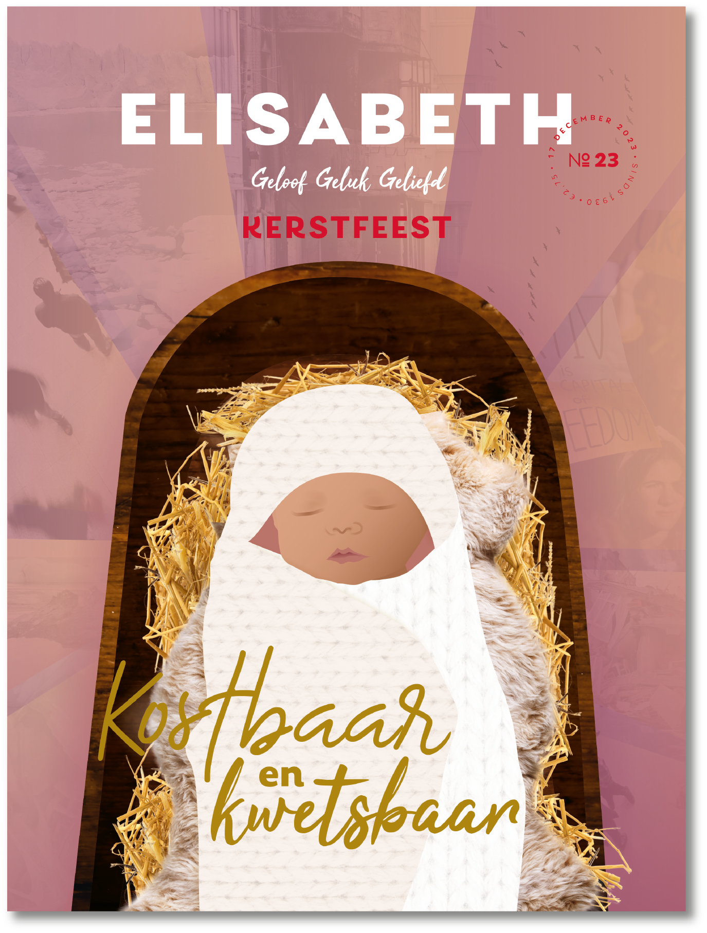 Elisabeth Magazine kerst cover met Jezus in een kribbe als illustratie
